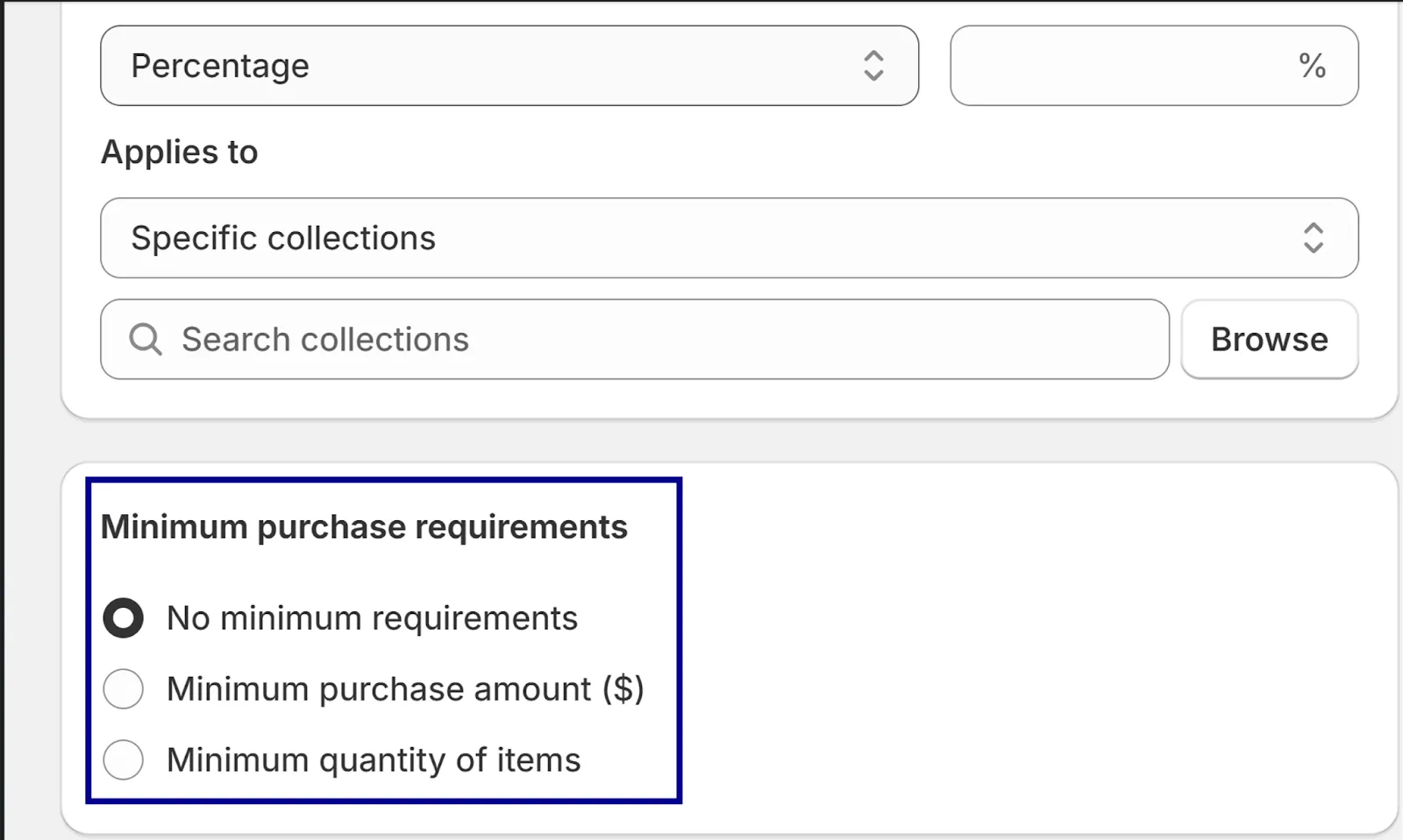 Step 6: Setting Minimum Purchase Requirements for Discounts